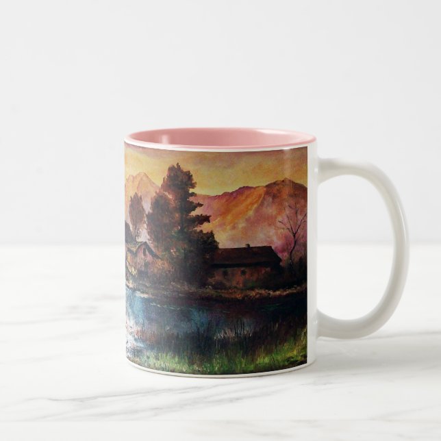 TASSE 2 COULEURS PINK MOUNTAINS LAC ALPINE SUNSET PAYSAGE (Droit)