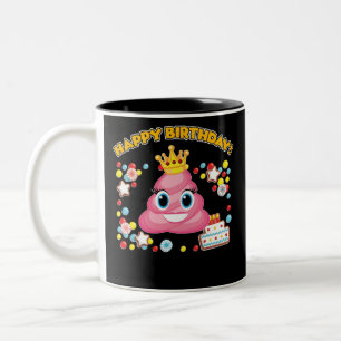 Tasse 2 Couleurs Pink Poop Emoji Joyeux anniversaire TShirt