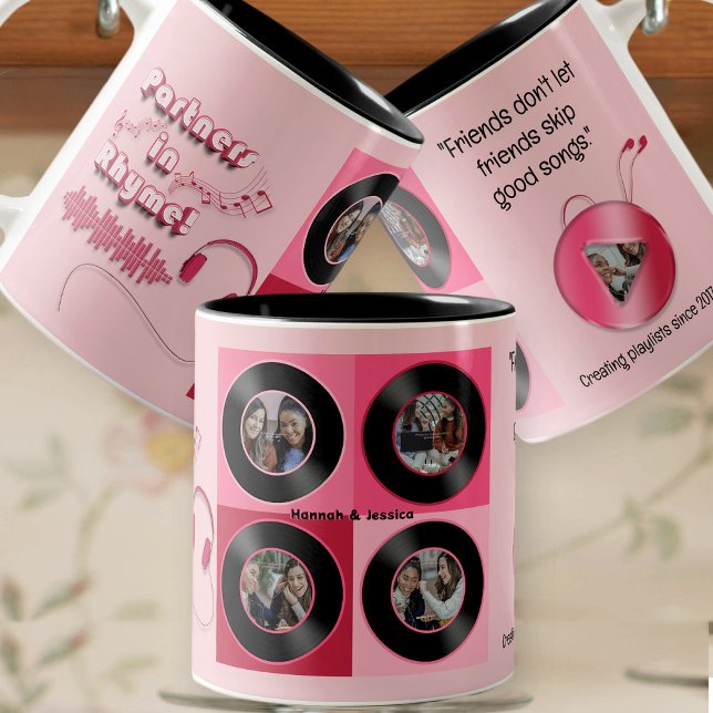 Tasse 2 Couleurs Pink Vinyl Record Personalized Best Friend Gift (Créateur téléchargé)