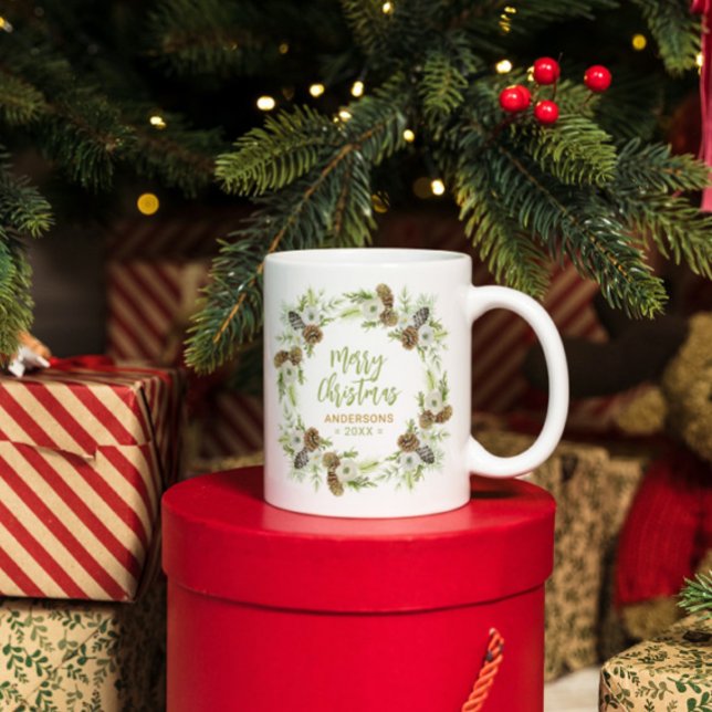 Tasse 2 Couleurs Pins floraux verts couronne de Noël (Créateur téléchargé)