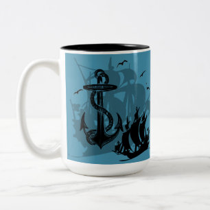 Tasse 2 Couleurs Pirate Ship & Ancres Black Silhouette