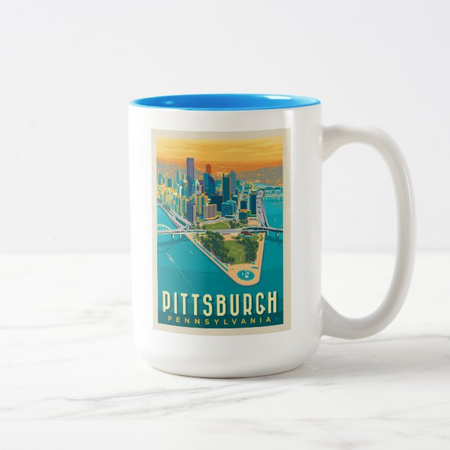 Tasse 2 Couleurs Pittsburgh, PA | Vue oeil d'oiseau (Droit)
