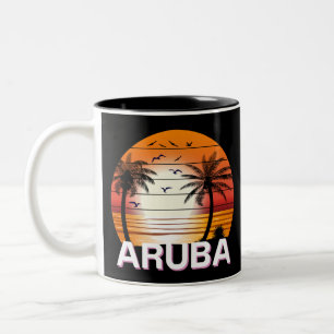 Tasse 2 Couleurs Plage d'été d'Aruba Vintage Palm Trees