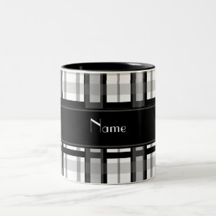Tasse 2 Couleurs Plaid noir et blanc nommé personnalisé