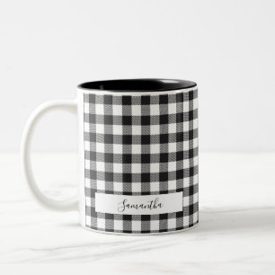 Tasse 2 Couleurs Plaid Personnalisé Noir Blanc Gingham Rustique Mam