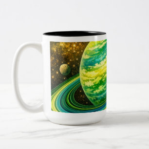 Tasse 2 Couleurs Planète verte bien arrondie avec des anneaux