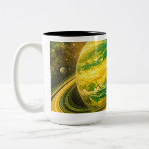 Tasse 2 Couleurs Planète verte et jaune avec des anneaux
