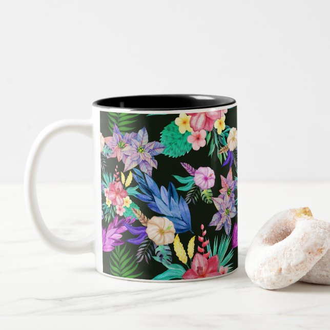 Tasse 2 Couleurs Plantes de la jungle tropicale (Avec donut)