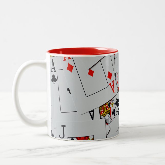 Tasse 2 Couleurs Plateau De Motif De Cartes De Jeu Éparpillées, (Gauche)