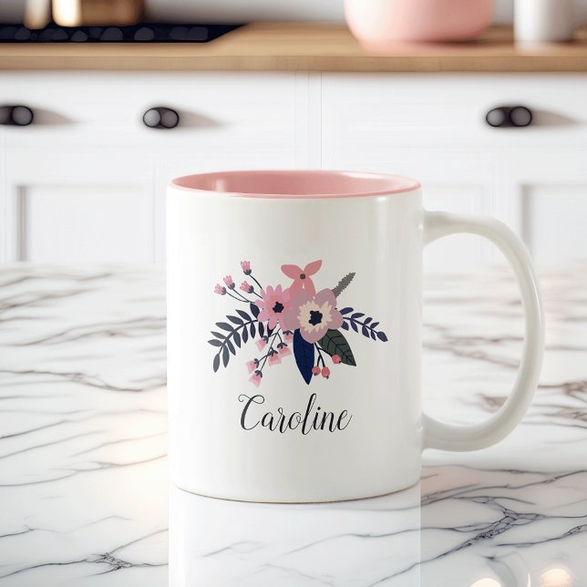 Tasse 2 Couleurs Plomb rose | Floral personnalisé (Créateur téléchargé)