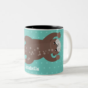 Tasse 2 Couleurs Plongée de loutre mignonne sur dessin animé turquo