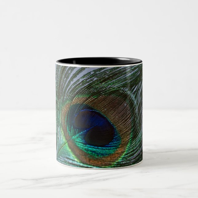 Tasse 2 Couleurs Plume impressionnante de paon (Centre)