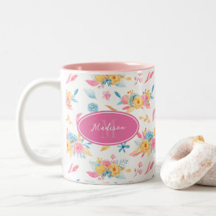 Tasse 2 Couleurs Plutôt rose Motif Floral Monogramme