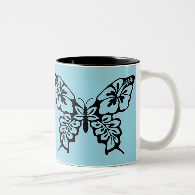 Tasse 2 Couleurs Pochoir Papillon sur Bleu (Droit)
