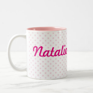 Tasse 2 Couleurs Point de polka rose blanc nommé de NATALIE de ♥