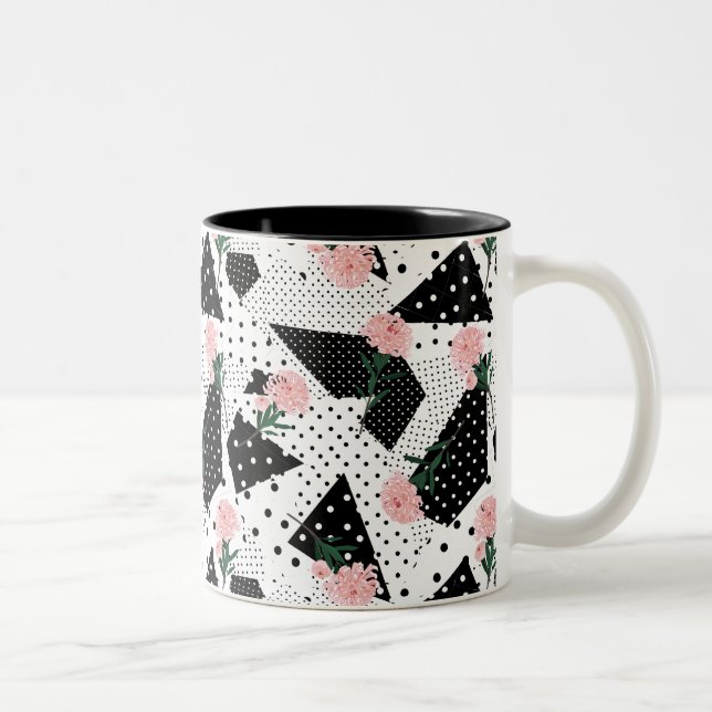 Tasse 2 Couleurs Points Abstraits modernes et fleurs roses (Droit)
