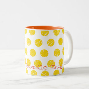 Tasse 2 Couleurs Points dessinés à la main Nom personnalisé Jaune o