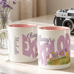 Tasse 2 Couleurs Points violets pourpres avec jardin aquarelle
