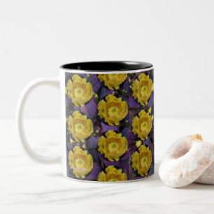 Tasse 2 Couleurs Poire pourpre opuntie cactus fleurs jaunes