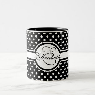 Tasse 2 Couleurs Pois blancs élégants sur Monogramme noir