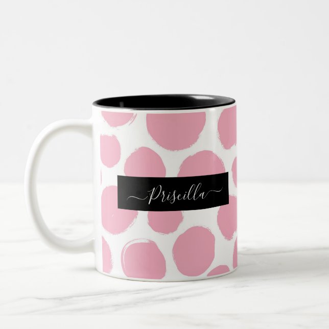 Tasse 2 Couleurs Pois roses avec nom personnalisé (Gauche)