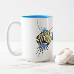 Tasse 2 Couleurs Poisson aquatique bleu tropical jaune