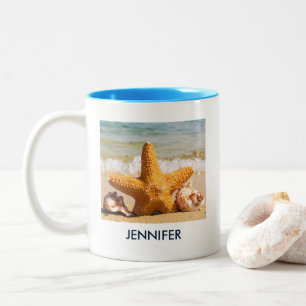 Tasse 2 Couleurs Poisson étoilé et coquillages sur la plage Photo p