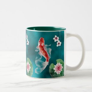 Tasse 2 Couleurs Poisson Koi japonais, fleurs de cerisiers Japon