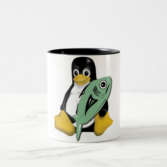TASSE 2 COULEURS POISSONS DE PINGOUIN DE LINUX TUX (Centre)