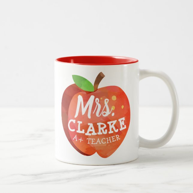 Tasse 2 Couleurs Pomme de l'enseignant | Nom personnalisé (Droit)