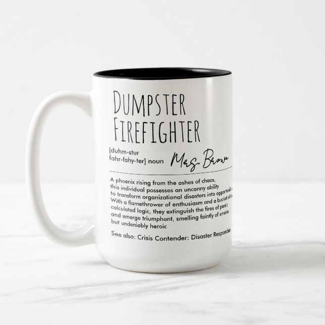 Tasse 2 Couleurs Pompier à décharge Funny Définition Nom personnali (Gauche)