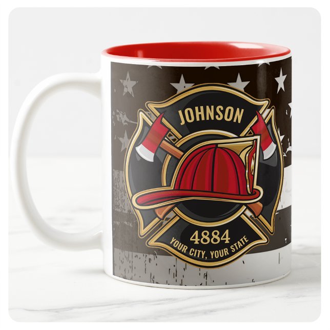 Tasse 2 Couleurs Pompier NOM Pompier Pompier Département d'incendie (Créateur téléchargé)