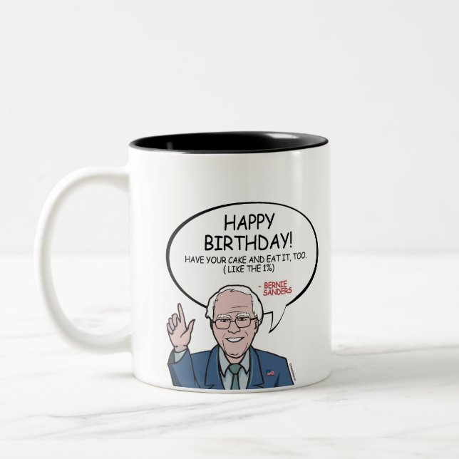 Tasse 2 Couleurs Ponceuses de Bernie saluant - joyeux anniversaire (Gauche)