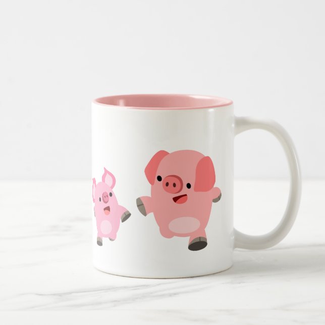 Tasse 2 Couleurs Porcs de dessin mignons (Droit)
