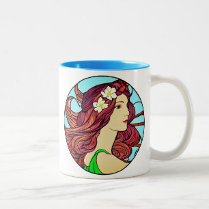 Tasse 2 Couleurs Portrait Art Nouveau d'une femme aux cheveux roux 