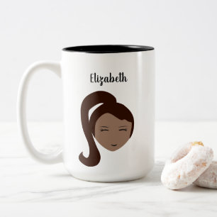 Tasse 2 Couleurs Portrait Chic : Illustration de fille brune person