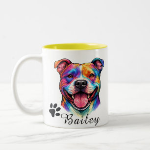 Tasse 2 Couleurs Portrait de chien coloré personnalisé Animaux d