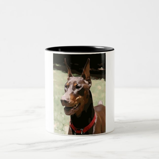 Tasse 2 Couleurs Portrait rouge de dobermann (v9-2) (Centre)