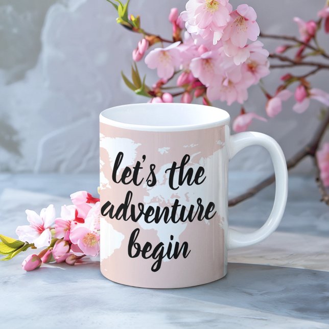 Tasse 2 Couleurs Positive rose Commençons l'aventure Carte du Monde (Créateur téléchargé)