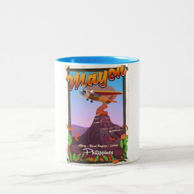 Tasse 2 Couleurs Poster d'aventure Mayon Volcano philippines (Centre)