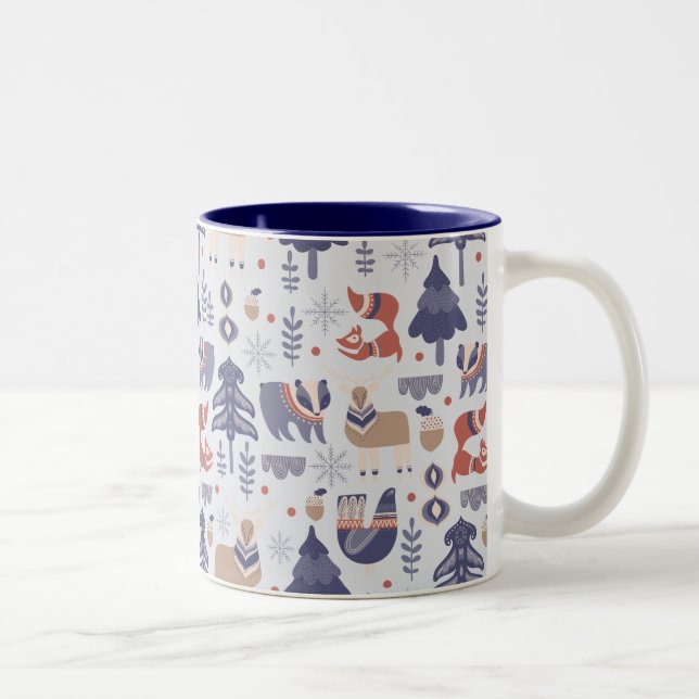 Tasse 2 Couleurs Poster de animal scandinave mignon (Droit)