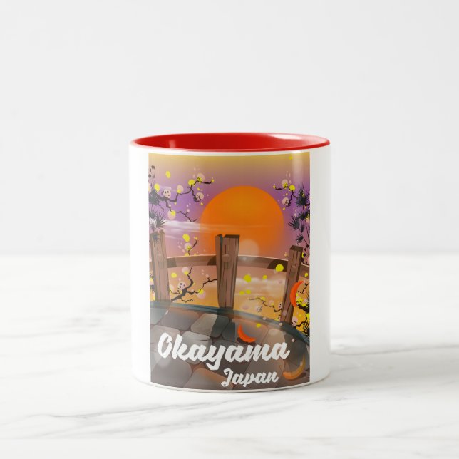 Tasse 2 Couleurs Poster de fleurs japonaises Okayama. (Centre)