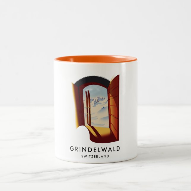 Tasse 2 Couleurs poster de ski Grindelwald Suisse (Centre)
