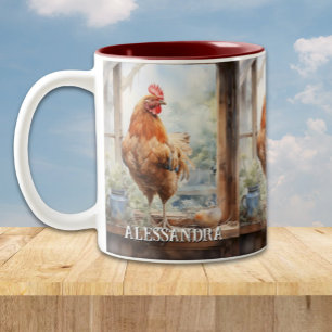 Tasse 2 Couleurs Poulet de ferme personnalisé sur le support de fen
