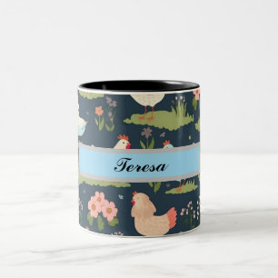 Tasse 2 Couleurs Poulets et fleurs personnalisés