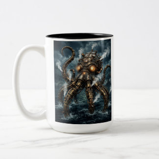 Tasse 2 Couleurs Poulpe mécanique Steampunk émergeant de l'océan