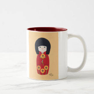 Tasse 2 Couleurs Poupée de Kokeshi avec le tournesol