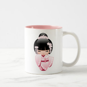 Tasse 2 Couleurs Poupée Kokeshi Kimono Rose