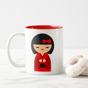 Tasse 2 Couleurs Poupées japonaises Red Kokeshi