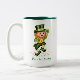 Tasse 2 Couleurs Pour toujours Lucky Green Gnome & Monogram